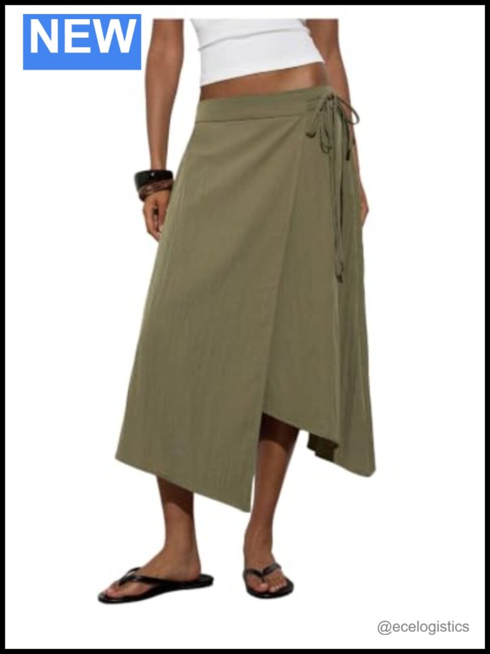 Women's Boho Asymmetrical Midi Skirt Low Rise Tie Wrap Pull On